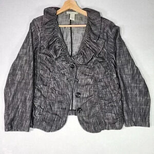 Y2K Bamboo‎ Traders Women's Ruffle Collar Jacket XL Charcoal Button Light Weight